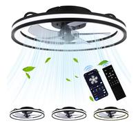 Fiqops Smart Ceiling Fans with Lights Reversible Remote 48cm, 6 Speeds Dimmable Timer Quiet LED Ceiling Fan Light APP Control for Bedroom Living Room Dining Room (Black)