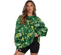 Fiqyvagox Camouflage Dinosaur Skeleton Print Green Womens Casual Crewneck Sweatshirts Long Sleeve Fashionable Tops Loose Fit Pullovers with Drop Shoulder for Shopping Running, S