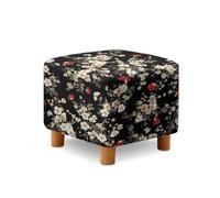 Fiqyvagox Flower Ladybug Print Black Ottoman Cover Square, High Stretch Folding Storage Footstool Protector Removable Slipcover for Foot Stool for Living Room with Elastic Band