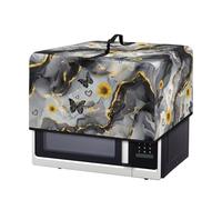 Fiqyvagox Microwave Oven Grill Cover Protector with Handle Oil Proof Microwave Universal Oven Dust Cover Scratch Resistant Kitchen Appliance Covers, Marble Print Sunflower Butterfly Gray, L