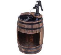 Fir Wood Barrel Pump Fountain W/ Flower Planter