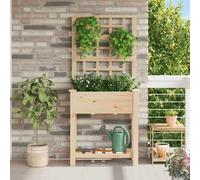 Fir Wood Garden Planter with Shelf Raised Flower Bed Outdoor Beige 98cm