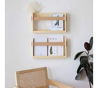 FIRADE Wall-Mounted Magazine Holder With PU Leather Strap,Wood Magazine rack,File Organizer For Entryway, Office,Living Room, Waiting Room, Kids’ room,2 Pack (17.3" x 3.5" x 10.6 ")
