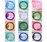 FIRAZIO 12PCS 6mm 8mm Gemstone Beaded Bracelets for Women Semi-Precious Natural Crystal Bracelets Round Beads Gemstones Stretch Bracelet Jewelry Gift, L, Stone, Agate