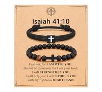 FIRAZIO 2PCS Christian Easter Gifts for Men, Easter Basket Stuffers Cross Bracelet for Men Birthday Confirmation Christian Gifts,Inspirational Faith Based Jesus Bracelets, 13, no gemstone