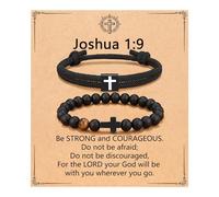 FIRAZIO 2PCS Christian Easter Gifts for Men, Easter Basket Stuffers Cross Bracelet for Men Birthday Confirmation Christian Gifts,Inspirational Faith Based Jesus Bracelets, 13, no gemstone