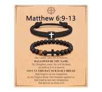 FIRAZIO 2PCS Christian Easter Gifts for Men, Easter Basket Stuffers Cross Bracelet for Men Birthday Confirmation Christian Gifts,Inspirational Faith Based Jesus Bracelets, 13, no gemstone