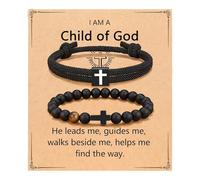 FIRAZIO 2PCS Christian Easter Gifts for Men, Easter Basket Stuffers Cross Bracelet for Men Birthday Confirmation Christian Gifts,Inspirational Faith Based Jesus Bracelets, 13, no gemstone