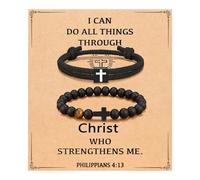 FIRAZIO 2PCS Christian Easter Gifts for Men, Easter Basket Stuffers Cross Bracelet for Men Birthday Confirmation Christian Gifts,Inspirational Faith Based Jesus Bracelets, 13, no gemstone