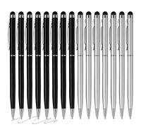 FIRCRE 15 Pack Stylus Pens for Touch Screens Stylus Pen Compatible with Phone Tablets Kindle and Black Ink Ballpoint Pens-2 in 1 Stylists pens for Touch Screens (Silver & Black)