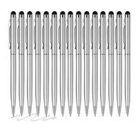 FIRCRE 15 Pack Stylus Pens for Touch Screens Stylus Pen Compatible with Phone Tablets Kindle and Black Ink Ballpoint Pens-2 in 1 Stylists Pens (Silver)