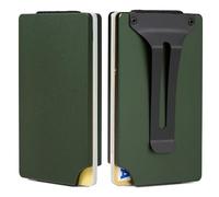 FIRDIKT Carbon Fiber Minimalist Wallet for Men Credit Card Holder Money Clip & Cash Strap Slim RFID Mens Wallets, H Matte Green, Minimalist Wallet, Classic