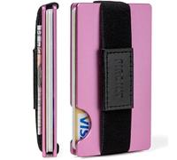 FIRDIKT Carbon Fiber Minimalist Wallet for Men Credit Card Holder Money Clip & Cash Strap Slim RFID Mens Wallets, Matte Pink, Thin Wallet, Cash Strap