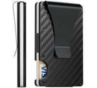 FIRDIKT Carbon Fiber Minimalist Wallet for Men Credit Card Holder Money Clip & Cash Strap Slim RFID Mens Wallets, s1 Matte Carbon Fiber, Minimalist Wallet, Classic