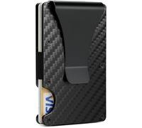 FIRDIKT Carbon Fiber Minimalist Wallet for Men Credit Card Holder Money Clip & Cash Strap Slim RFID Mens Wallets, Matte Carbon Fiber-blank, Minimalist Wallet, Classic