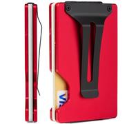 FIRDIKT Carbon Fiber Minimalist Wallet for Men Credit Card Holder Money Clip & Cash Strap Slim RFID Mens Wallets, r2 Matte Red, Minimalist Wallet, Classic