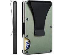 FIRDIKT Carbon Fiber Minimalist Wallet for Men Credit Card Holder Money Clip & Cash Strap Slim RFID Mens Wallets, s1 Matte Green, Minimalist Wallet, Classic