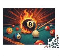 Fire 8-Ball Pool 1000 Pieces Jigsaw Puzzles Billiards Ball Sturdy Cardboard for People Who Love Quiet Time Relaxation at Home 38x26cm/1000pcs