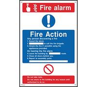 Fire Action Fire Alarm Sign - 150mm x 200mm - 1.2mm Rigid Plastic Drilled Sign (FA15)