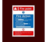 Fire Action Fire Point Sticker/Self Adhesive Sign - Fire, Assembly Point, Break Glass, Lift, Alarm, Extinguisher - (FA6)