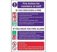 Fire Action For Members Of Staff Sign / Notice (Self - Adhesive) - make everyone aware of risks and procedures
