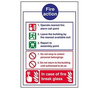 Fire Action - General Fire Action Break Glass - 200 X 300mm Restickable Safety Sign
