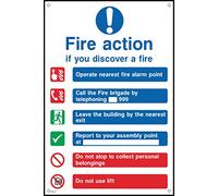 Fire Action If You Discover a Fire - Call the Fire Brigade Sign - 75mm x 100mm - 1.2mm Rigid Plastic Drilled Sign (FA2)