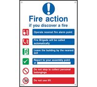 Fire Action If You Discover a Fire - Fire Brigade Sign - 150mm x 200mm - 1.2mm Rigid Plastic Drilled Sign (FA1)