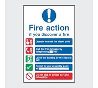 Fire Action if you discover a fire Sign Sticker - (Choose Size, Material & Fixing Option) (FA14)