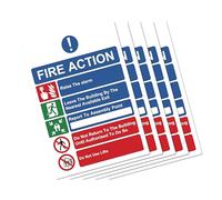 Fire Action Notice Safety Sign [150mm x 200mm] Self Adhesive Sticker - Ideal for Offices, Commercial Buildings & Public Spaces - EN ISO 7010:2012 Compliant [Five Pack]