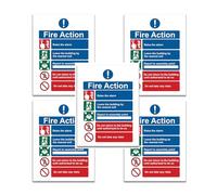 Fire Action Notice Sign - 20 x 15 cm High-Visibility Fire Safety Sign, Self-Adhesive Vinyl Sticker with Clear Evacuation Instructions (Pack of 5)