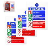 Fire Action Notice Sign 3 Pcs, 20 X 15 cm Fire Safety Signs Self Adhesive 5-Step Emergency Instructions Vinyl Sticker UV Resistant Waterproof Fires Action Sign Alarm Guidelines for Building Offices