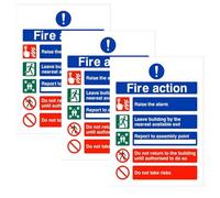 Fire Action Notice Sign - Self Adhesive Vinyl Essential Fire Safety Signs - Pack of 3, 150 x 200 Fire Action Sign - Effective and Durable for Emergency Communication