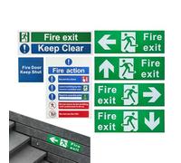 Fire Action Notice Signs, Fire Exit and Safety Signage Set, Emergencys Exit Signage, 7 Pieces, Bold and Visible Text, Easy Peel-And-Stick Application, for Indoor Outdoor Doors