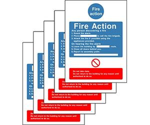 Fire action safety sign - 200mm x 150mm 1.2mm Rigid plastic Pack of 5 signs