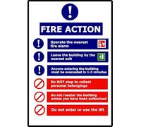 Fire Action Safety Sign | 30cm x 20cm | Multi - PVC Plastic Sign for Workplaces, Public Buildings, Industrial Sites, and Emergency Preparedness | UK-Made with Renewable Energy