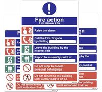 Fire Action Sign 1mm Rigid Plastic 6 Message Risks Sign - Portrait - 315 mm x 215 mm Approx A4 Size - 3 Pack - Clipped corners - By Attoco
