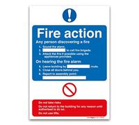 Fire Action Standard Sign Fire Safety Wall Notice (A4 210x297mm, Rigid plastic)