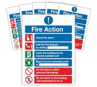 Fire Action Vinyl Sticker Pack of 6 - Self Adhesive Fire Safety Signs - 15x20cm Evacuation Notice Stickers for Walls, Doors - Notice Sign Set for Workplace, Offices, Schools