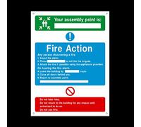 Fire Action your assembly point Plastic Sign with 4 Pre-Drilled Holes - Fire/Emergency/Exit/Alarm/Push/Extinguisher (FA8)