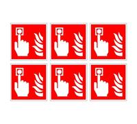 Fire alarm call point symbol safety sign pack - Set of 6 - Size 100mm x 100mm - Self adhesive vinyl sticker - Locates the fire alarm call point in the event of an emergency