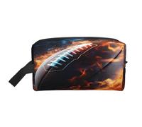 Fire American Football Toiletry Bag Travel Cosmetic Bag Large Capacity Makeup Bag Portable Organizer Pouch Oxford Fabric Waterproof Storage Bag for Women Men Travel Gym