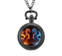 Fire and Blue Dragons Classic Quartz Pocket Watch Vintage Men's Pocketwatch with Chain Christmas Gifts for Father Husband Boyfriend