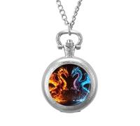 Fire and Blue Dragons Classic Quartz Pocket Watch Vintage Men's Pocketwatch with Chain Christmas Gifts for Father Husband Boyfriend