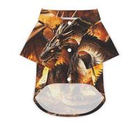 Fire And Dragon Pattern Cute Pet T-Shirt Breathable Button Crew Neck Shirt for Cats Dog Clothes Outdoor Apparel Outfit