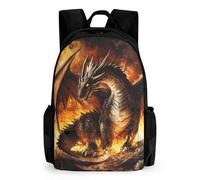 Fire And Dragon Pattern Trendy Printed Travel Backpack with Pocket Funny 16 Inch Shoulder Daypack for Work Hiking Camping