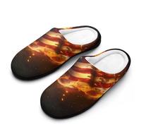 Fire And Flames of U.S. Burning Men's Cotton Slippers | Cozy Slip on Slippers Memory Foam Warm House Shoes for Indoor Outdoor