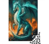 Fire And Ice Background Jigsaw Puzzles Teal Mystical Dragon Challenge Toy Educational Games Home Decoration for Adults& Teenager Age 14 Years Up 70x50cm/1000pcs