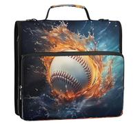 Fire and Ice Baseball Zipper Binder D-Rings File Folder, Expanding Organizer with Shoulder Strap & Handle, 3 Ring Binders for Portfolio & Case