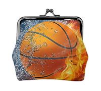 Fire and Ice Basketball, PU Leather Coin Purse, Small Wallets, Change Pouch with Kiss Lock Clasp Buckle, Change Purse